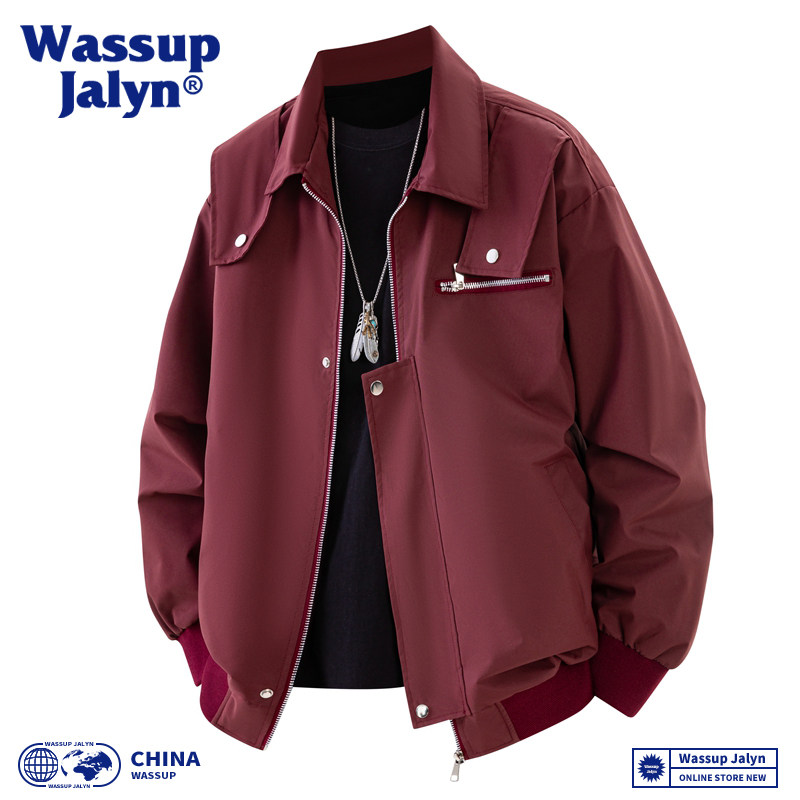 WASSUP JALYN美式潮牌翻领飞行员外套夹克男纯色宽松休闲工装上衣