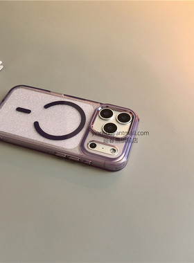紫色闪粉磁吸适用苹果17手机壳硅胶16Pro透明15pro简约16高级感iPhone15防摔13新款17pro全包16promax男女14