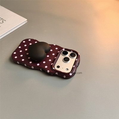 酒红白波点波浪边适用苹果17手机壳16Pro磨砂15pro卡通16可爱iPhone15防摔14新款17pro全包16promax男女