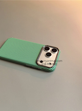 绿色格子磁吸适用苹果17手机壳磨砂16Pro硬壳15pro简约16高级感iPhone15防摔14新款17air全包16promax男女