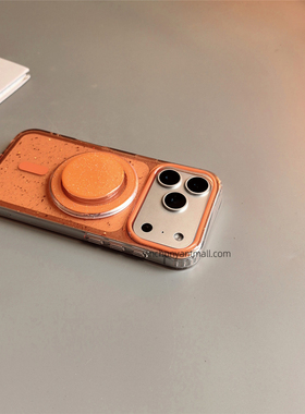 橙色闪粉磁吸适用苹果17手机壳16Pro透明半软15pro简约16高级感iPhone15防摔14新款17pro全包16promax男女