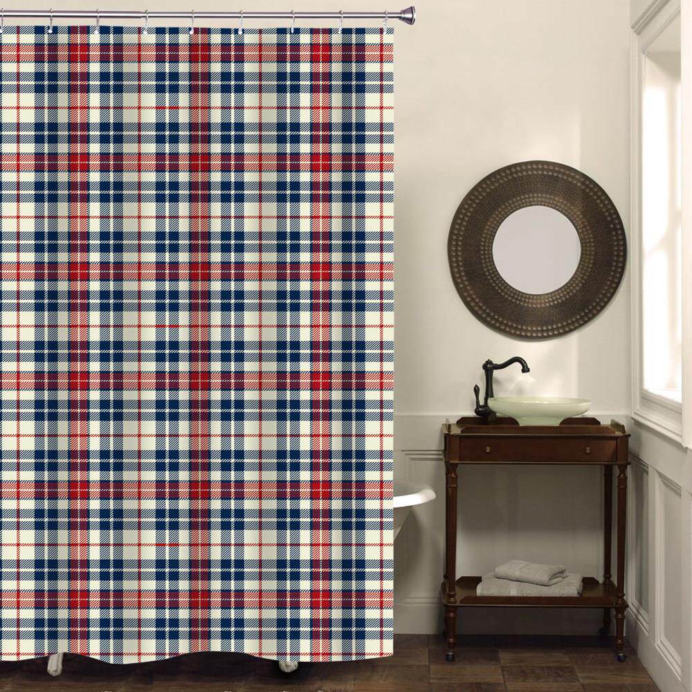 英伦格子红蓝加厚防水防霉浴帘化妆室隔水窗帘可来图定制全遮光