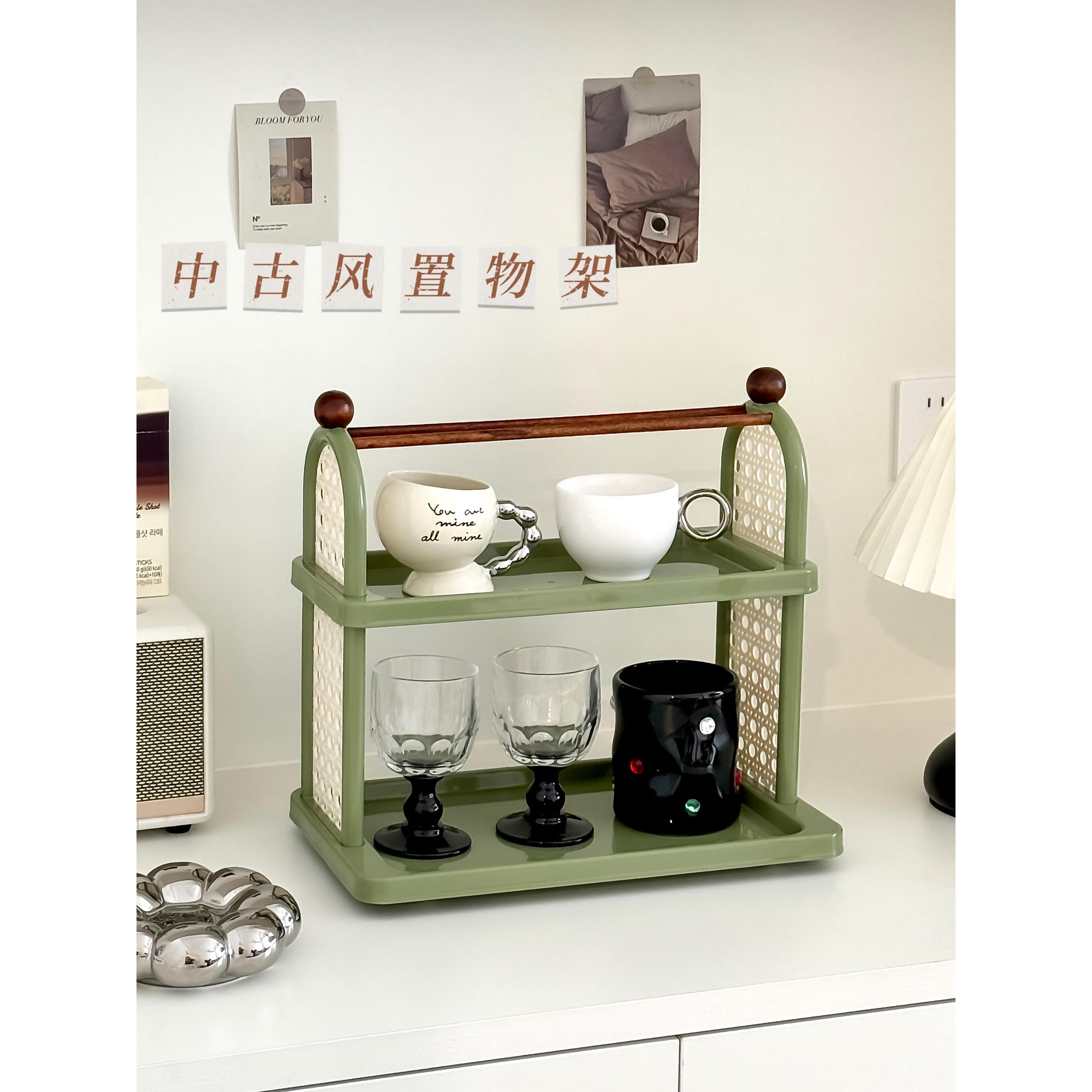 杯子收纳架中古分多层台面杯架家用桌面餐边柜咖啡杯置物架沥水架
