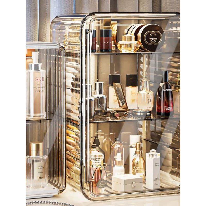 日本进口化妆品收纳盒轻奢防尘箱化妆台香水护肤品大容量置物架