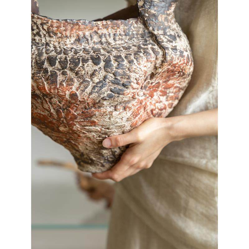 若奈家俱 素烧手作“砂海螺”摩洛哥岩陶舶来品陶瓷花瓶客厅摆件