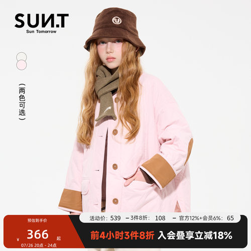 suntomorrow童装轻薄棉衣2025冬装新款大童女童圆领休闲棉服外套