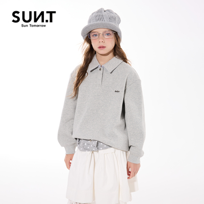 suntomorrow儿童卫衣025秋冬新款女童中大童休闲翻领女生上衣外套