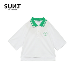 短款 suntomorrow短袖 夏装 撞色拼接POLO衫 儿童上衣 女童2025新款