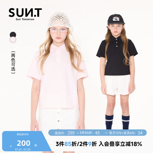 suntomorrow夏季女童短袖polo衫中大童洋气休闲翻领休闲T恤上衣