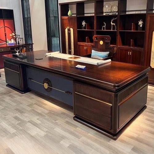 新中式乌金木大班台总裁办公桌现代轻奢董事长老板办公室时尚家具