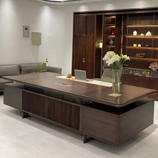 新中式实木大班台高端现代老板桌北美黑胡桃木办公桌董事长总裁桌