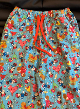 WALKING可爱米奇汉堡卡通满印ins蓝色睡裤抽绳松紧腰家居裤春秋季