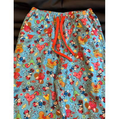 米奇汉堡卡通满印ins蓝色睡裤