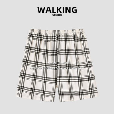 男女款网红风格子简约大码短裤