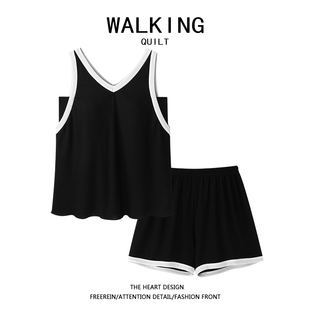 套装 WALKING 背心短裤 睡衣女夏款 带胸垫休闲家居服 2024莫代尔无袖