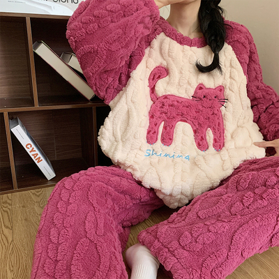 冬季长毛绒睡衣女新款毛绒卡通