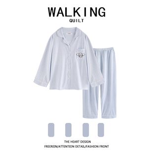 WALKING 格子玉桂狗睡衣女长袖春秋2023年新款可爱卡通家居服套装