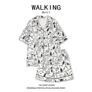 可爱家居服套装 WALKING 2023年新款 短袖 卡通史努比睡衣女学生夏季