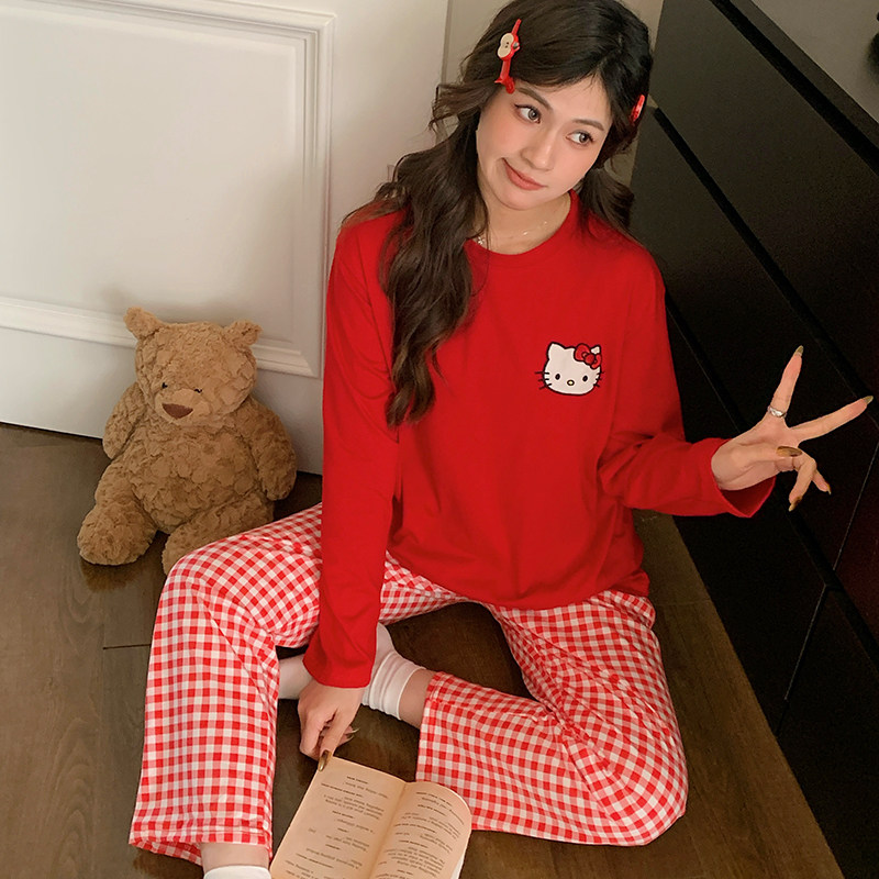 本命年红色圣诞纯棉睡衣女款长袖春秋冬季2026新款全棉卡通家居服,女士内衣/男士内衣/家居服,睡衣/家居服套装,淘宝优惠券,粉丝福利购,淘宝优惠卷