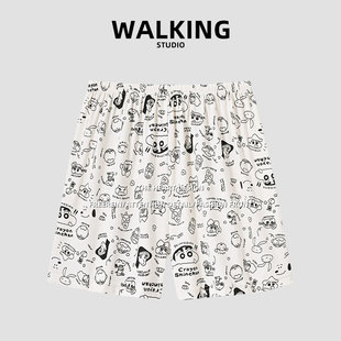 WALKING 日系休闲卡通蜡笔小新简约可爱睡裤阔腿短裤柔软舒适睡衣