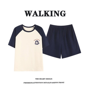 薄款 全棉睡衣短裤 夏季 WALKING 女士纯棉家居服套装 短袖 款 2026新款