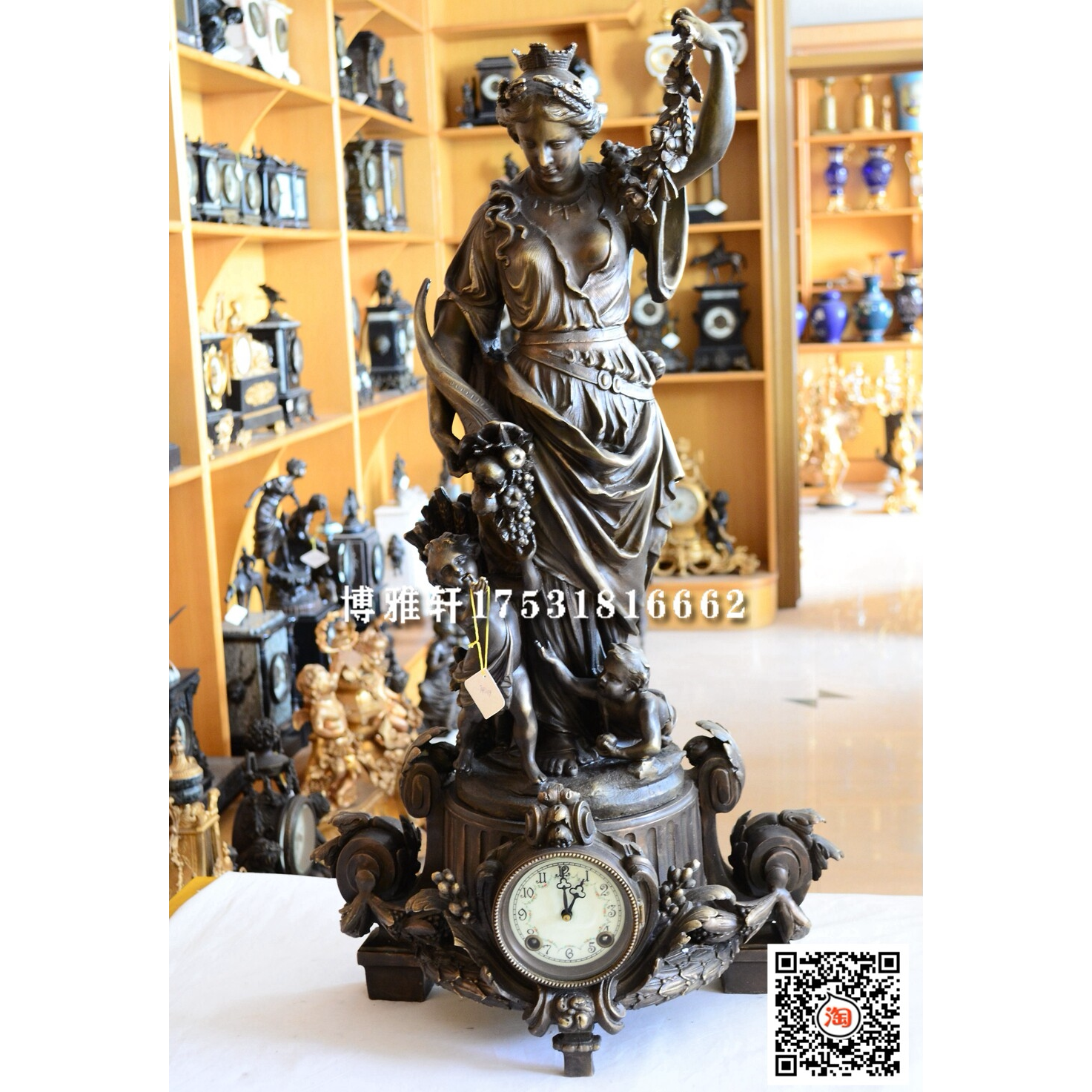 钟表铜铸机械立钟纯铜欧式古典座钟样板间电影道具仿古董国外回流