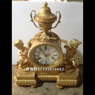 钟表纯铜金色机械座钟仿古董发条上弦摆件欧式家居客厅壁炉风水钟