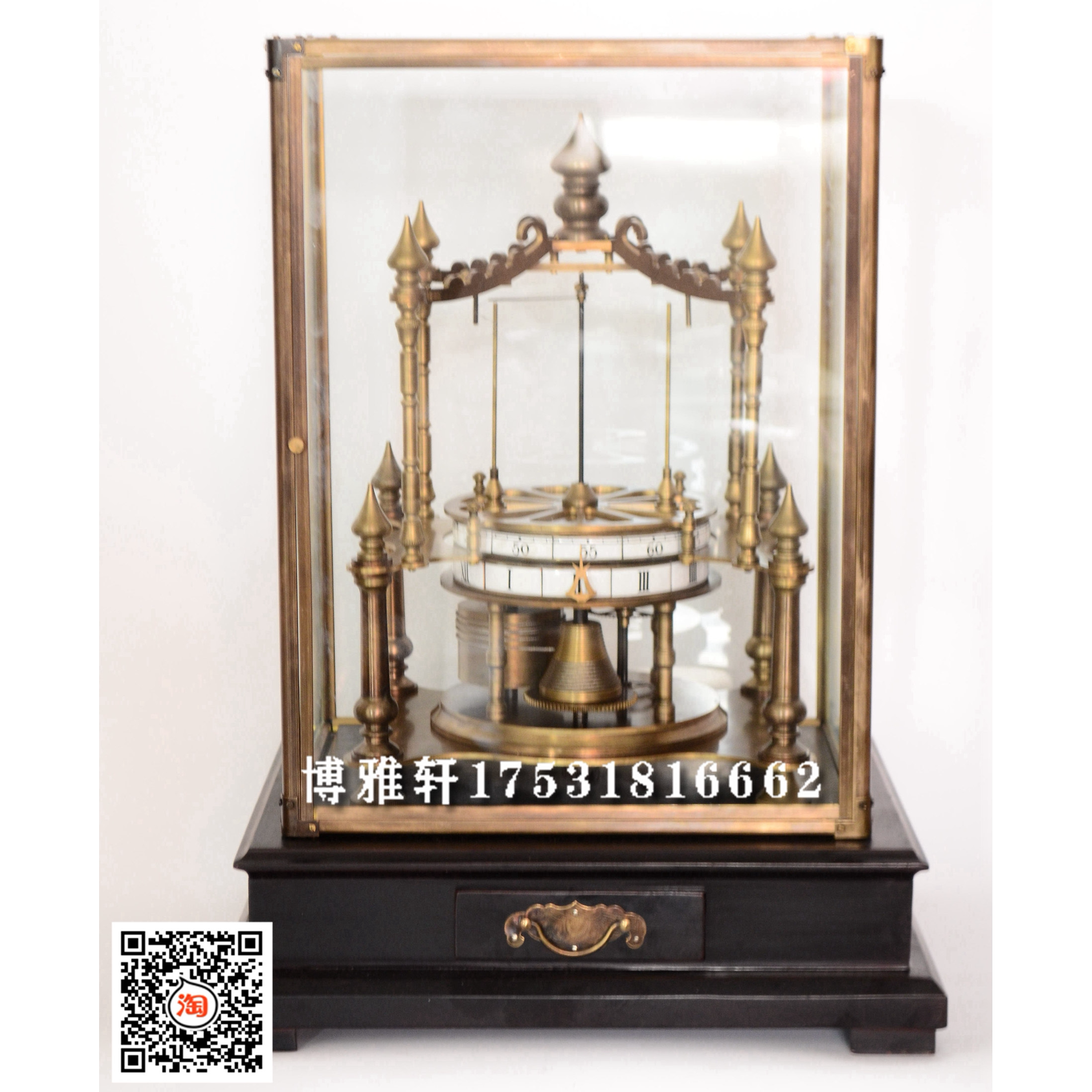 绕球钟表古典趣味座钟纯铜老式发条玩家娱乐钢珠摆动台钟仿古董钟