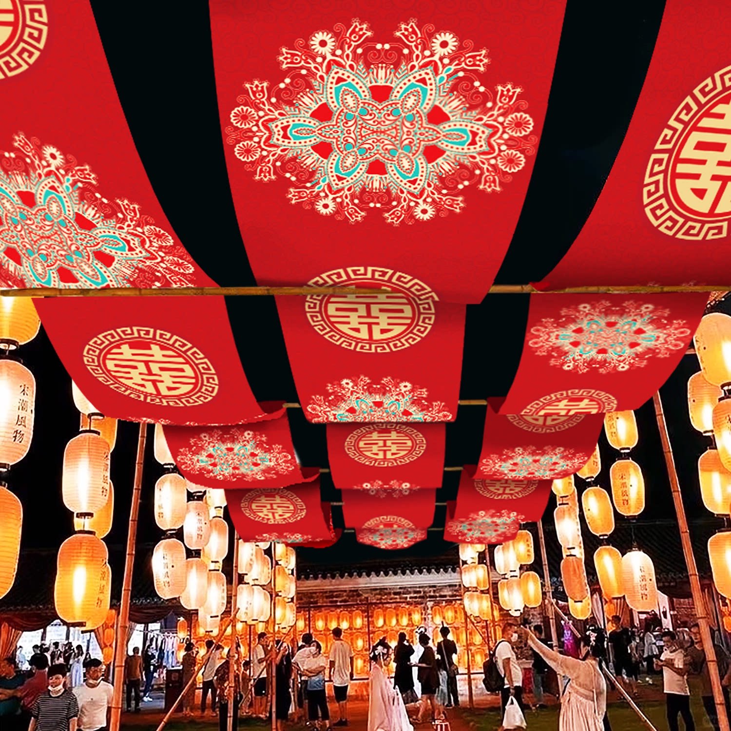 天幕挂布结婚吊顶布幔场景布置