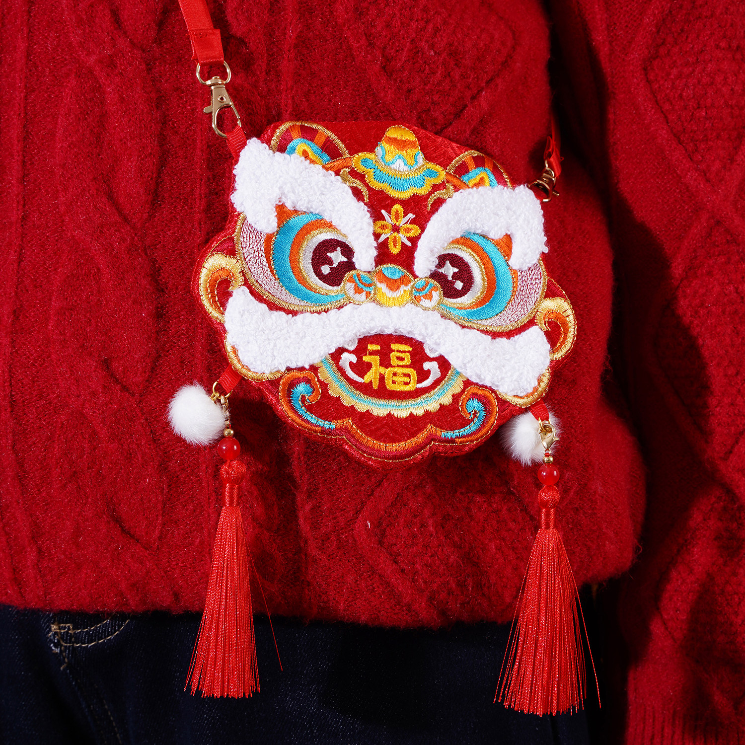 醒狮零钱包中国风刺绣便携式钥匙包儿童斜跨包手作新年压岁钱包包,节庆用品/礼品,创意零钱包,淘宝优惠券,粉丝福利购,淘宝优惠卷