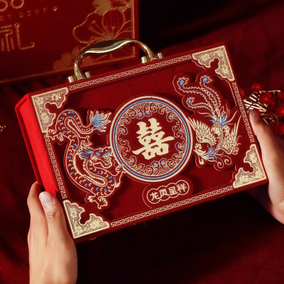 绒布订婚彩礼钱盒子彩礼箱礼金盒