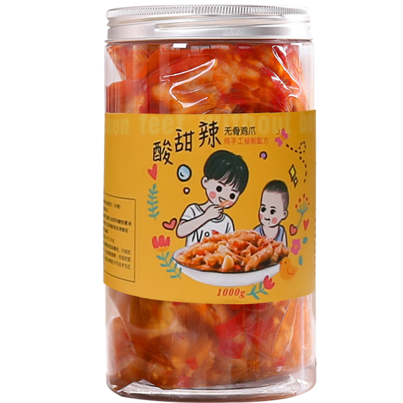 藍(lán)掌柜無骨雞爪網(wǎng)紅即食酸辣檸檬桶裝罐裝大份量零食蒜香脫骨鳳爪
