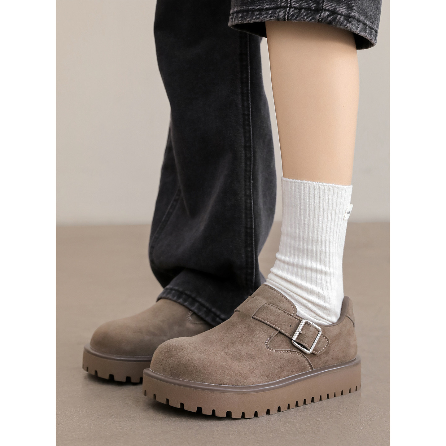 猫七寻勃肯鞋男鞋2026新款厚底增高大头德比鞋子休闲一脚蹬乐福鞋