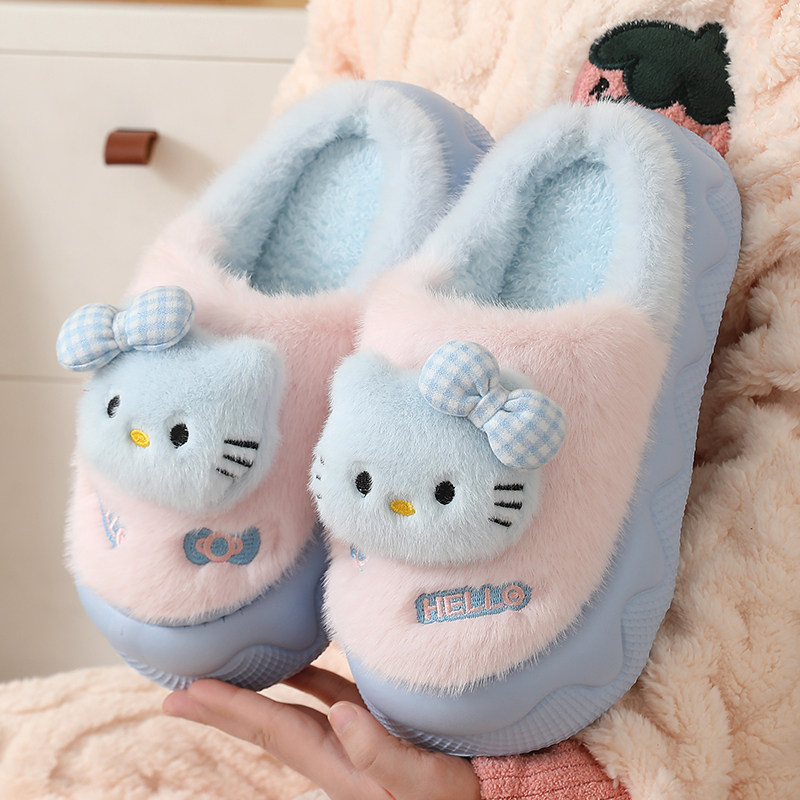 冬季加绒防滑猫猫蝴蝶结女棉拖