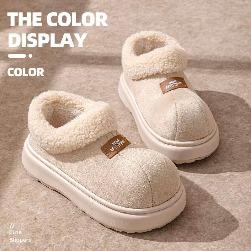 厚底包跟棉拖鞋女冬季新款家居月子鞋复古加绒保暖时尚棉鞋女外穿
