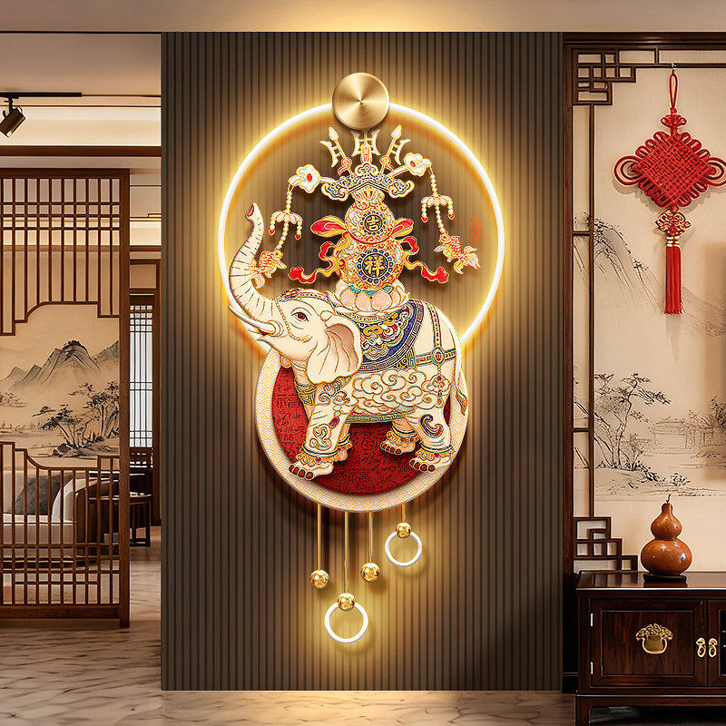 吉象如意客厅电视机格栅装饰挂件新中式福字葫芦玄关背景墙壁画灯