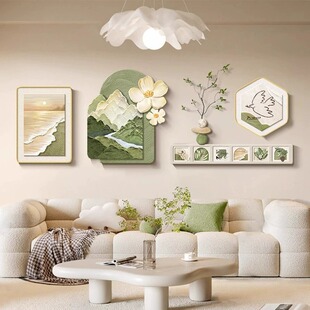 奶油风客厅装 组合壁画肌理感山水风景沙发背景墙挂画 饰画2025新款