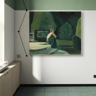 思虑 饰画小清新人物挂画风景画 现代风情油画客厅沙发背景绿色装