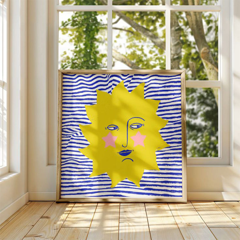 抽象太阳玄关装饰画个性创意客厅儿童房卧室竖幅挂画背景墙壁画图片