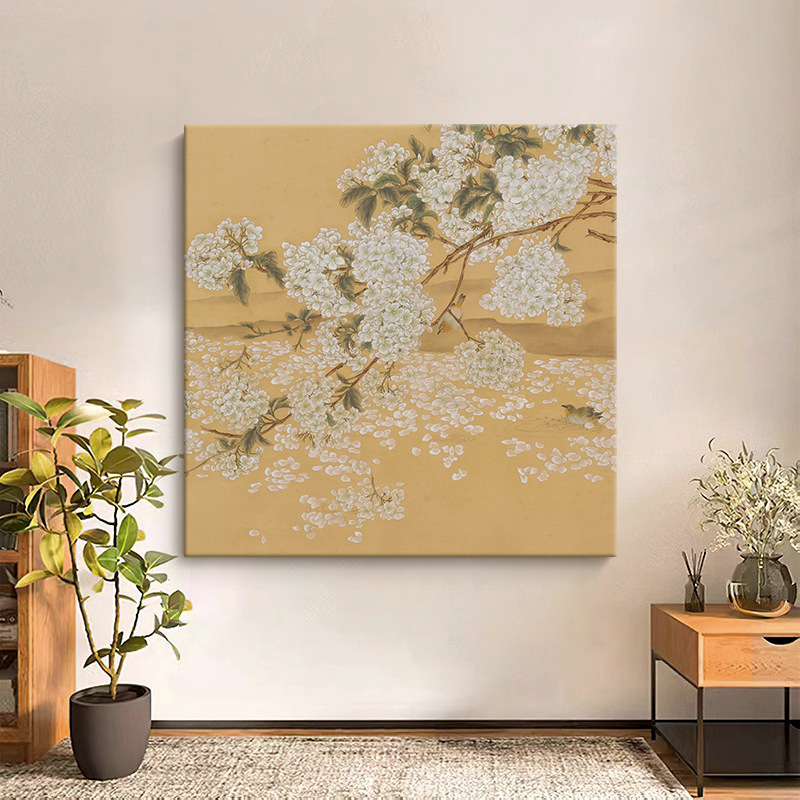 现代轻奢高级感中古风花卉玄关书房装饰画  方形客厅茶室植物挂画图片