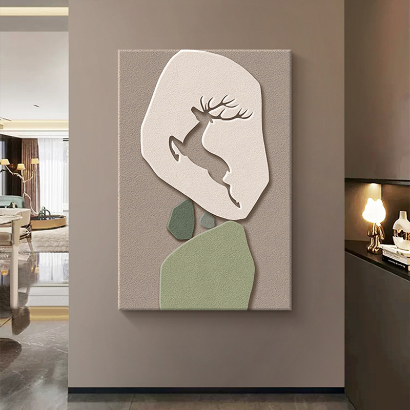砂岩画现代轻奢入户玄关装饰画砂岩立体板画高级客厅走廊背景壁画图片