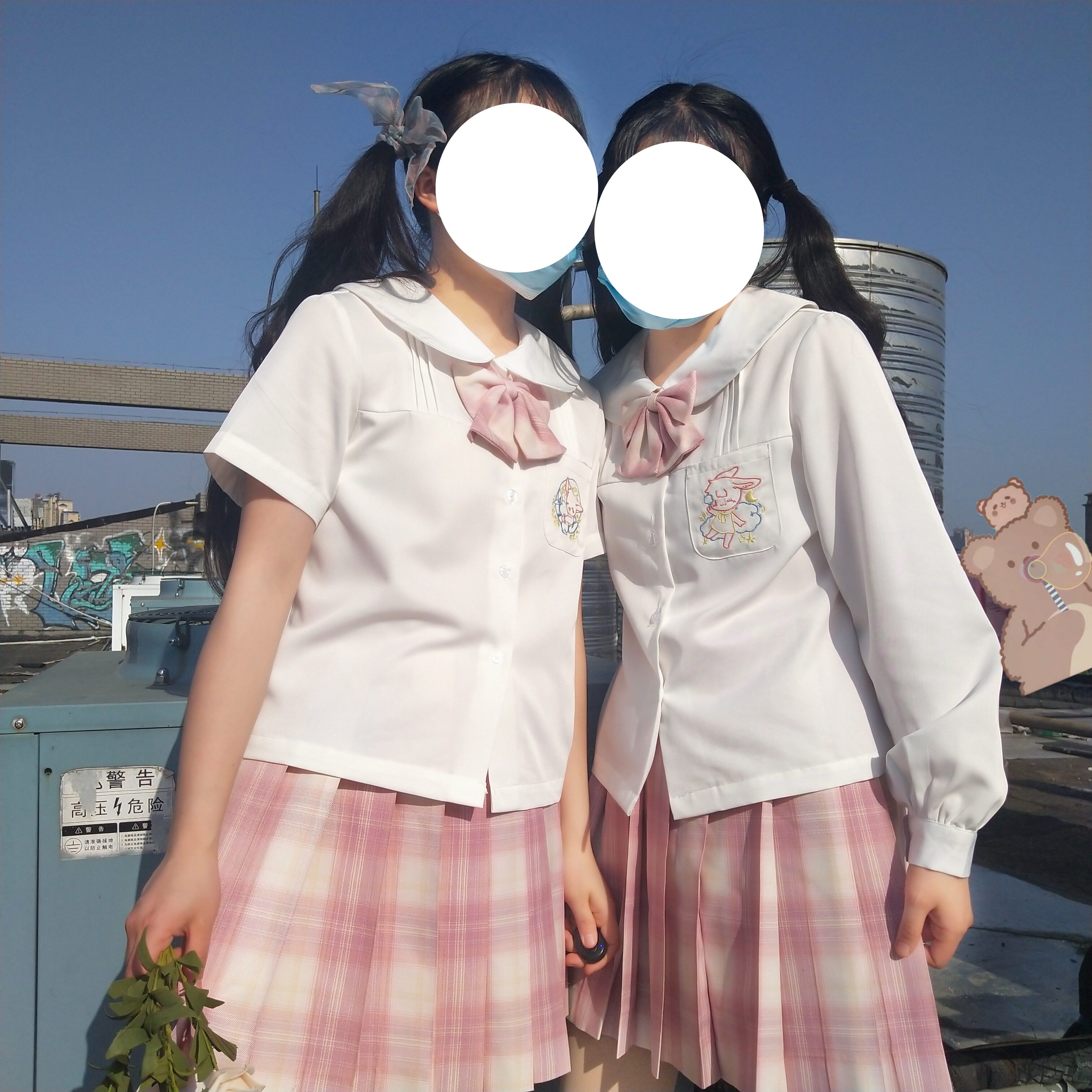 日系可爱jk制服抱抱兔/棉花糖兔百搭风琴褶短款丸襟短袖/长袖衬衫