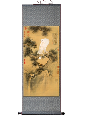 清代画家郎世宁丝绸画卷轴画宣纸仿古画玄关装饰国画水墨画双鹤马