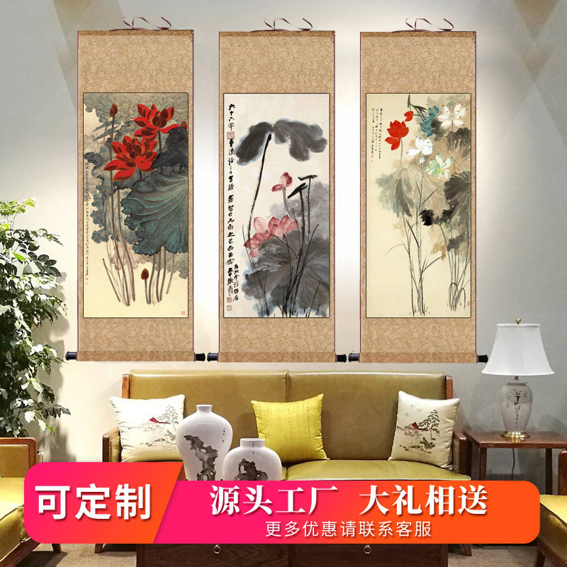 张大千花鸟画丝绸画高清微喷挂画卷轴画装饰画水墨绢画宣纸仿古画