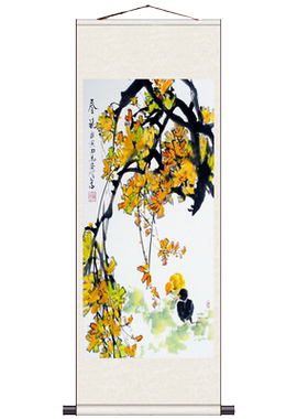 熊猫卷轴挂画装饰画绢画定制国画