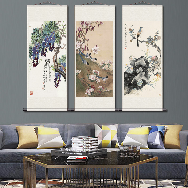 名家仿古花鸟图玉兰花卷轴画丝绸画绢画宣纸画红梅报春家和富贵