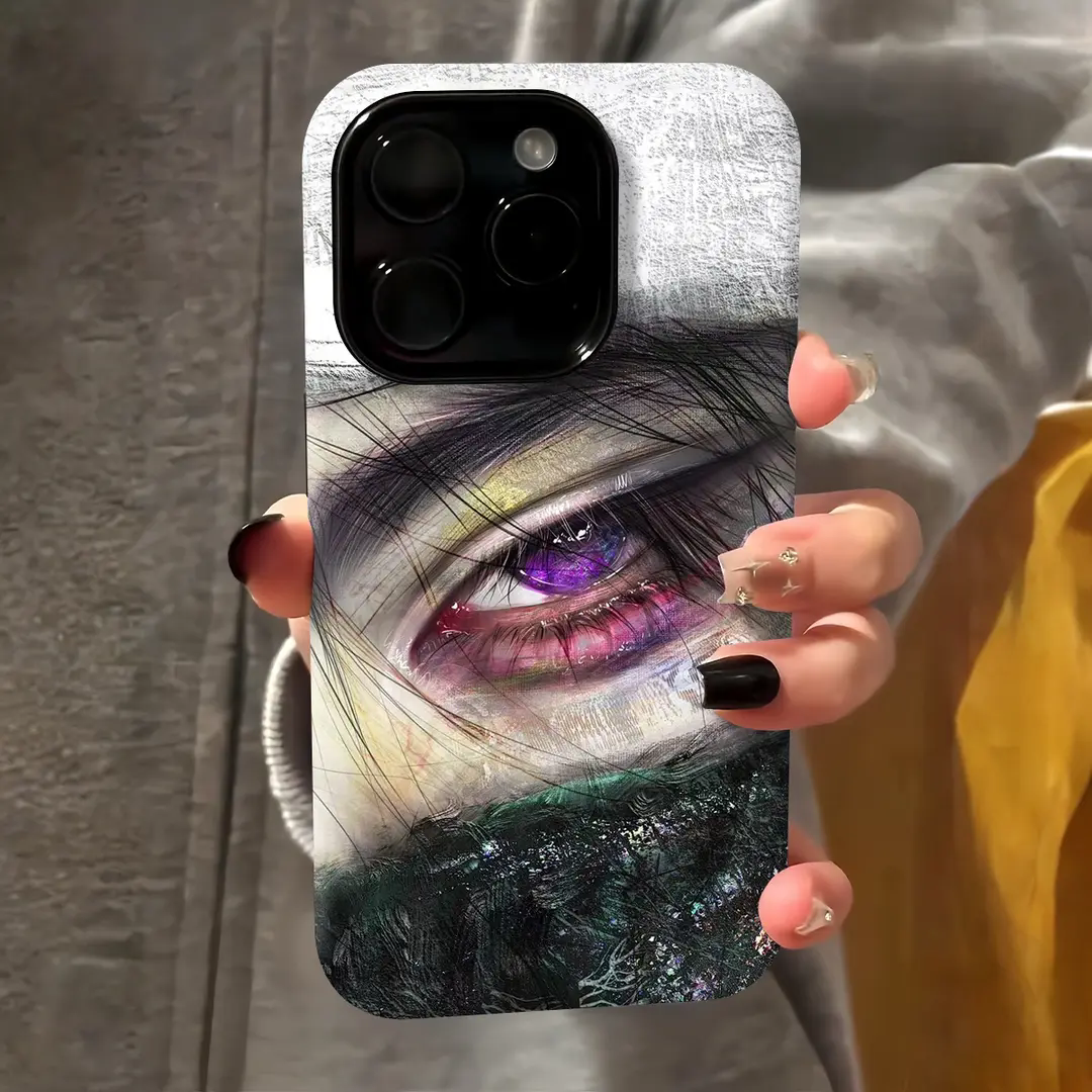 艺术紫瞳手机壳苹果17Promax小米15绿瞳眼睛iPhone16pro华为vivo瞳眼暗黑风OPPO小众个性14暗黑p抽象素描适配