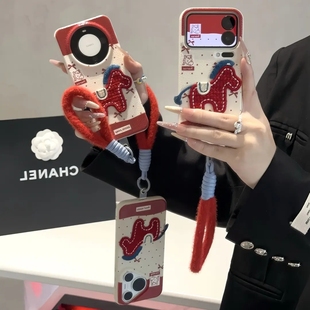刺绣小马手机壳苹果17Promax红色马波点iPhone16pro新年2026马年限定15本命年14新款 13针织带pm挂绳挂件p适配