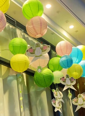 春季绿色系主题教室风筝纸鸢纸灯笼挂饰环创吊饰场景氛围布置挂饰