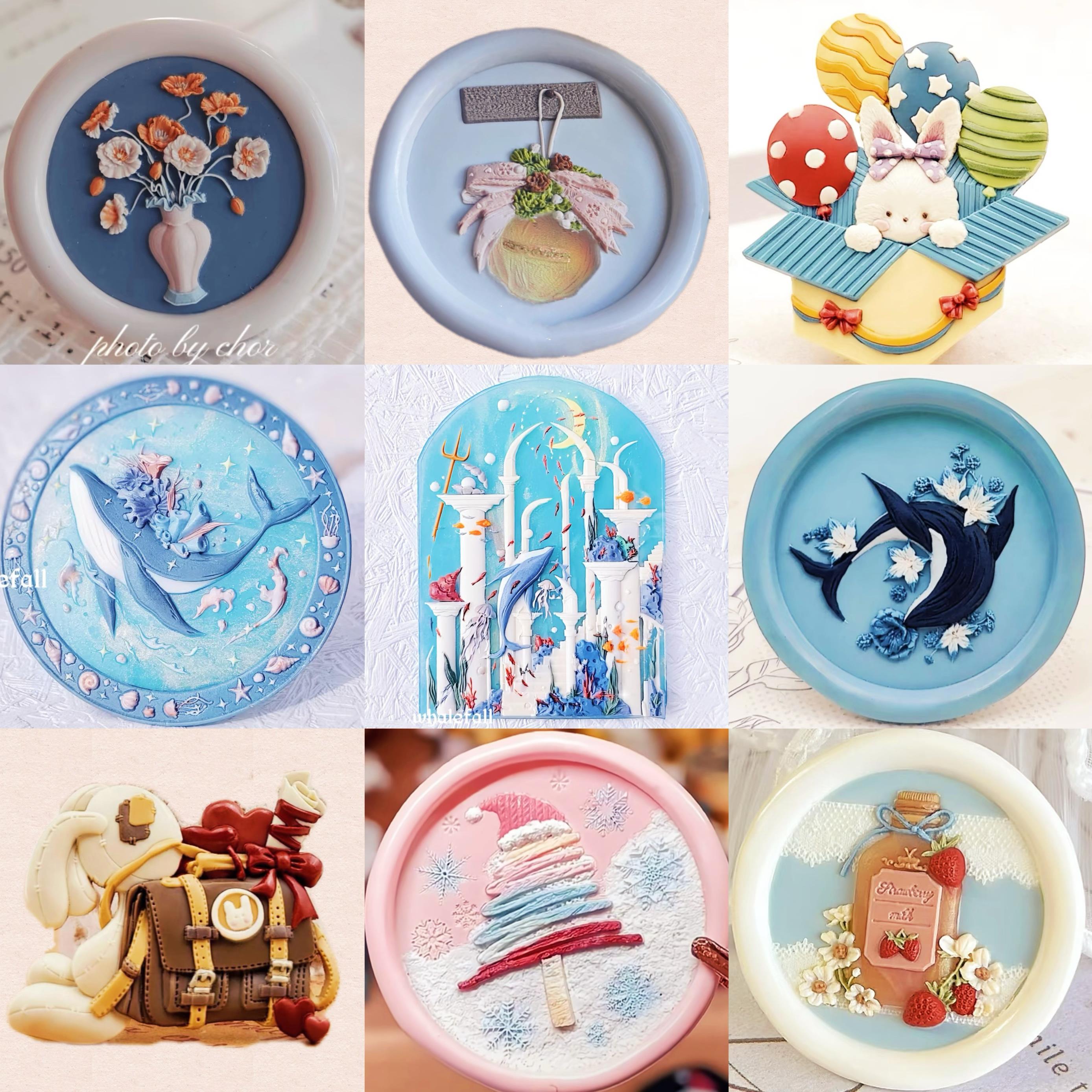 火漆印章鲸鱼系列蝴蝶结兔子背包浮雕黄铜金属手工DIY印章信封口